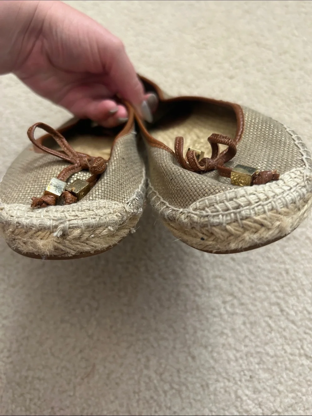 Michael Kors Taupe Canvas Espadrille Ballet Flats with Brown Trim